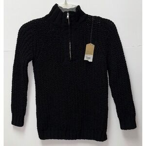 Thereabouts Black Open Knit Half-Zip‎ Pullover Sweater M Preppy Academia Layer